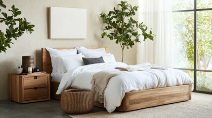 Fototapeta premium Create a serene bedroom retreat with natural elements