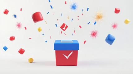 Colorful Ballot Box with Checkmark and Confetti Celebrating Election Day