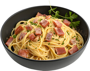 Carbonara clipart with creamy sauce and cured pork. 