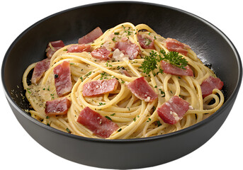 Carbonara clipart with creamy sauce and cured pork. 