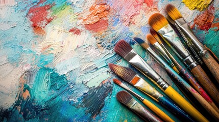 Obraz premium Colorful Painting Brushes on Artistic Palette