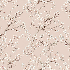 Seamless Floral Design with Cherry Blossoms and Petals