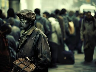 Obraz premium A Man Walking Through a Crowded Street in the City
