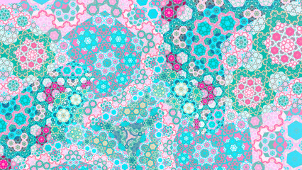 Abstract tiled hexagonal fractal art background, based on the koch snowflake fractal.