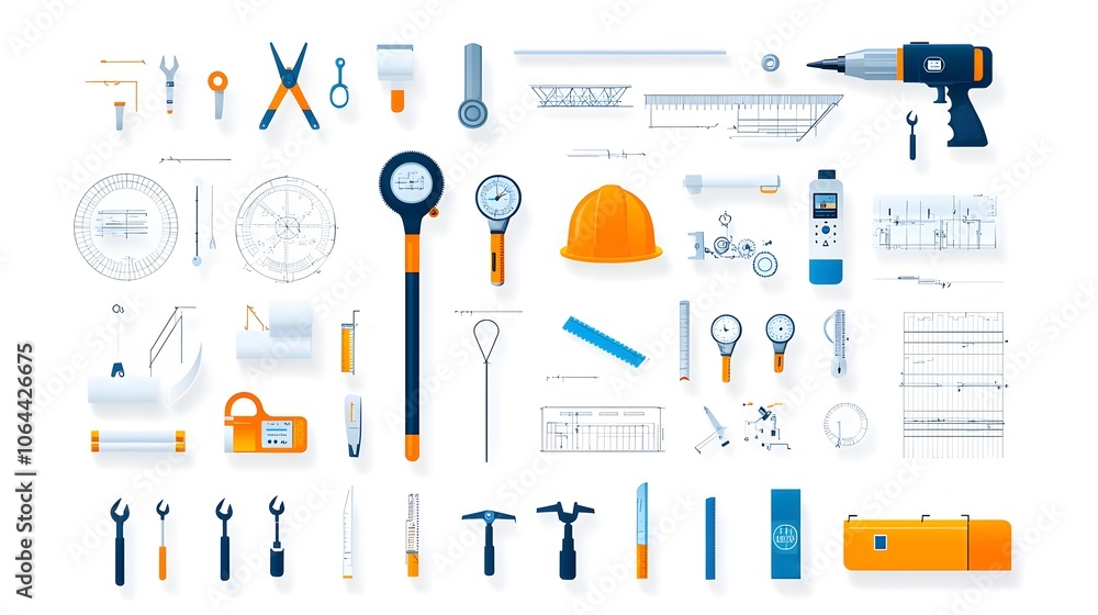 Leinwandbilder comprehensive collection of icons representing various engineering tools measurement devices and con