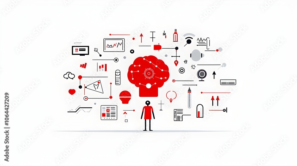 Aufkleber Minimalist icons symbolizing various intelligence concepts such as data analysis digital brain and automation on a clean white background