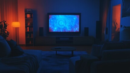 Immersive Home Theater Experience with International Television Day Logo on Glowing Screen