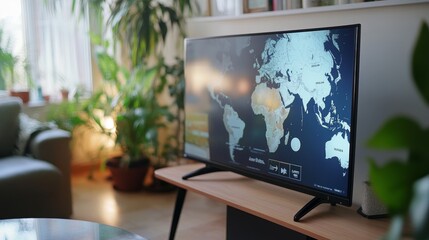 Global News Update in Bright Daylight Living Room Scene