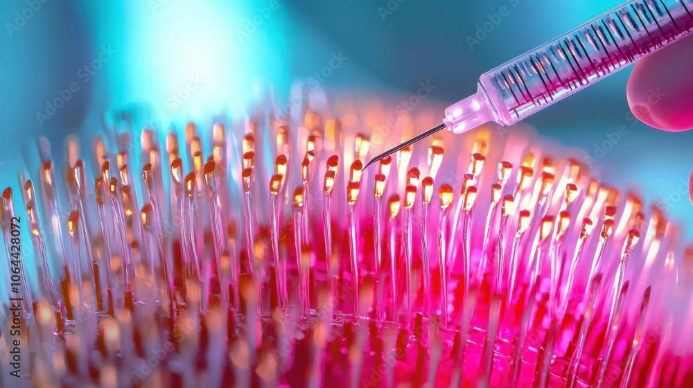 Aufkleber scientist injects liquid into colorful microstructures for research