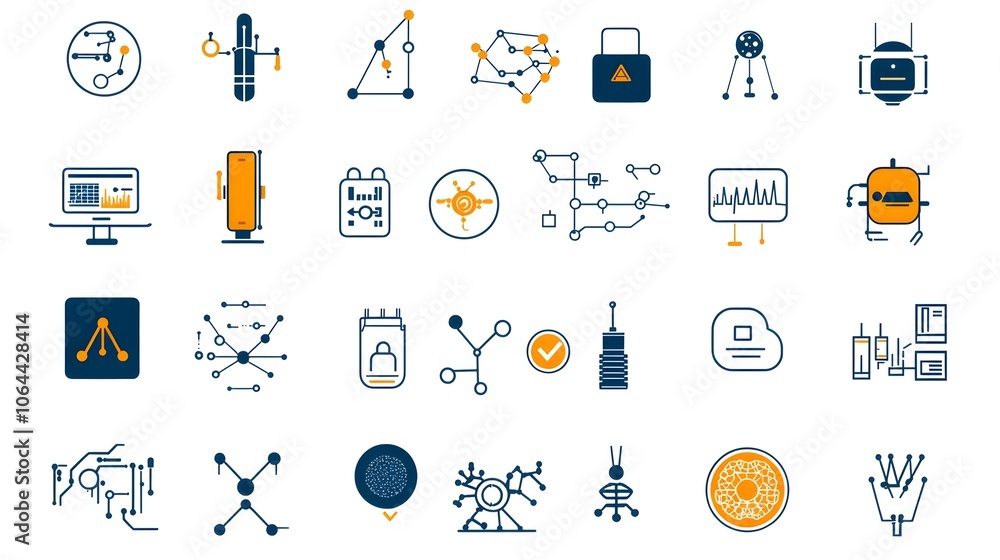 Aufkleber Comprehensive Collection of AI Themed Icons Showcasing Machine Learning Algorithms Neural Networks and Robotics on a White Background