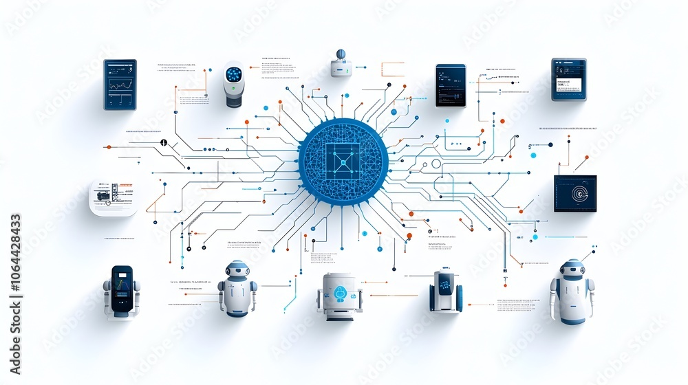 Aufkleber Comprehensive collection of icons representing various machine learning algorithms neural networks and robotics concepts on a clean white background