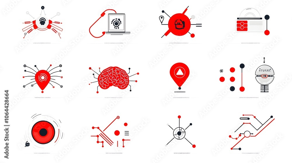 Poster Intelligence Icon Set Featuring Automation Deep Learning and Cognitive Computing on a Clean White Background  Digital Technology Innovation and Software Development Concept