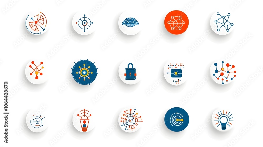 Poster A collection of sleek and modern technology icons including symbols for machine vision neural networks and cognitive intelligence