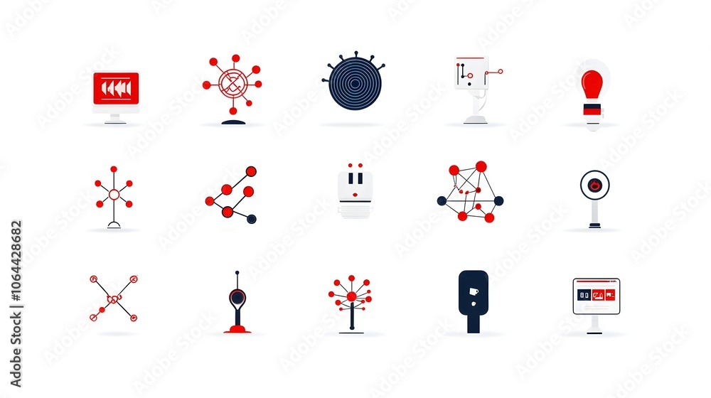Aufkleber Collection of Technology Icons Representing Machine Vision Neural Networks and Cognitive Intelligence  Flat on White Background Depicting Digital Automation and Futuristic Computing
