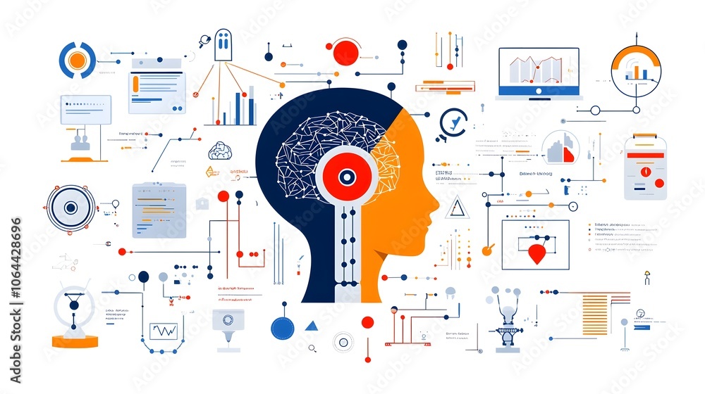 Poster Comprehensive Intelligence Icon Set Featuring Automation Deep Learning and Cognitive Computing Capabilities on a Clean White Background