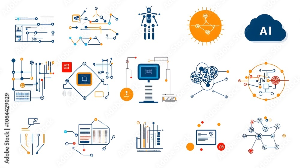 Leinwandbilder Comprehensive set of modern and minimalist icons representing various aspects of intelligence technology including robotics cloud computing data analytics and other digital innovations