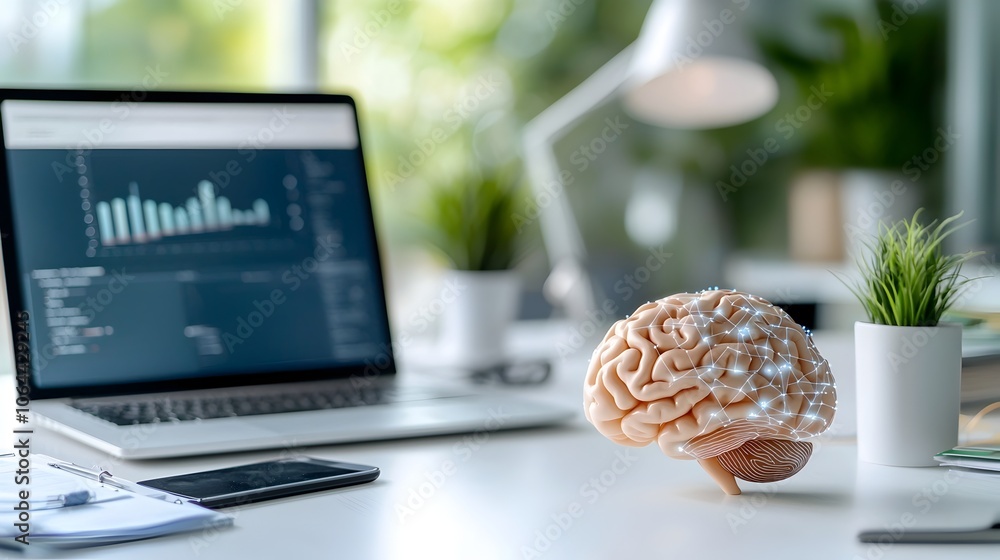 Aufkleber Intelligence Symbols and Digital Brain Icons Representing Data Analysis Algorithms for Modern Technology and Futuristic Computing Concepts