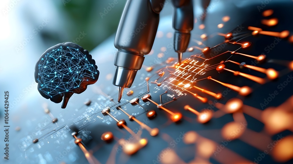 Poster Cutting Edge Technology Icons with Neural Network Algorithms and Cognitive Computing Symbols  Digital graphic design elements representing the latest advancements in intelligence machine learning