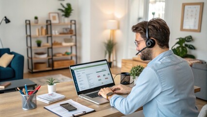 Remote Agent Working with Laptop and Headset
