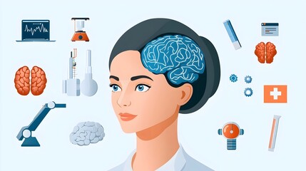 icon collection representing symbols and elements of intelligence cognitive computing deep learning and automation technology tools on a clean white background