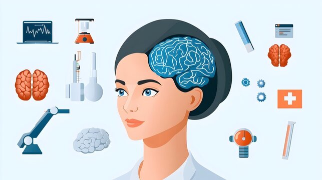icon collection representing symbols and elements of intelligence cognitive computing deep learning and automation technology tools on a clean white background