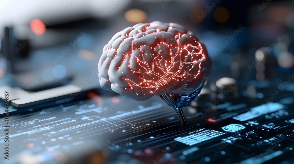 Poster Detailed depicting neural network pathways algorithmic processing and predictive analytics used in intelligence and machine learning systems