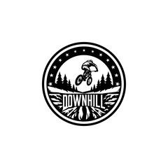 Naklejka premium Mountain bike Silhouette logo. bicycle downhill vintage logo illustration vector