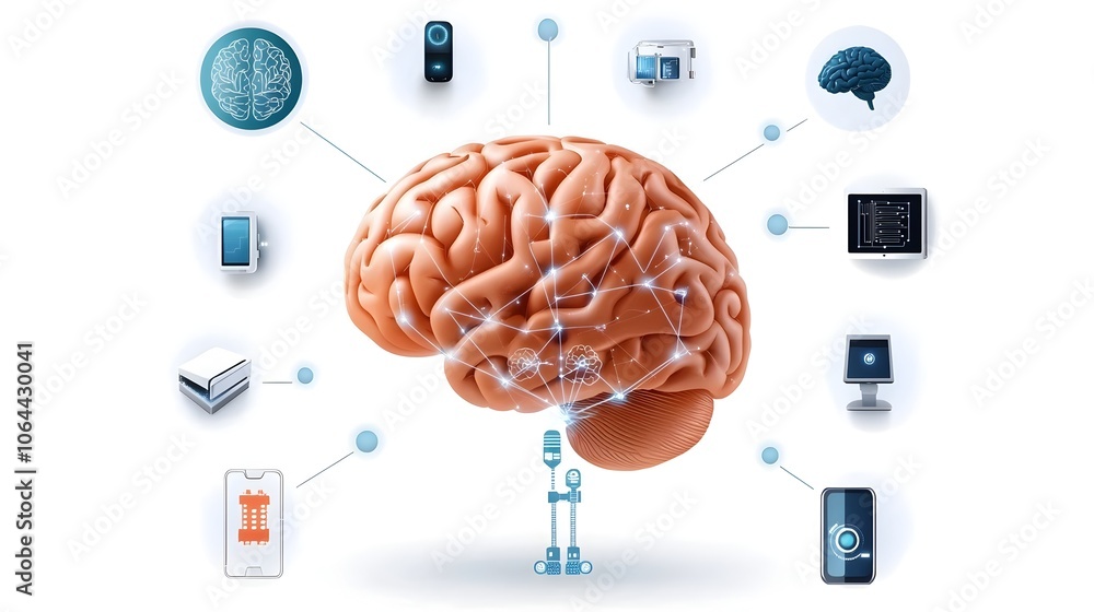 Aufkleber Collection of abstract intelligence icons featuring digital brain machine learning pathways smart devices and futuristic elements on a white background  Representing the concepts of technology