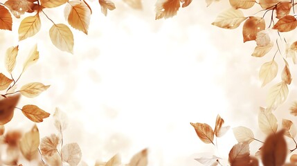 Delicate Brown Leaves Forming a Frame Against a White Background