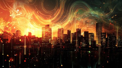 Fototapeta premium Abstract futuristic background of the night city. 3D illustration.