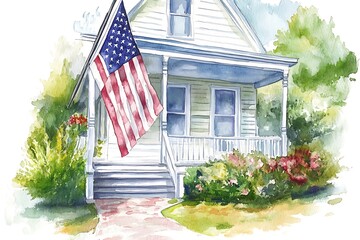 American Home with us flag for 4 of july