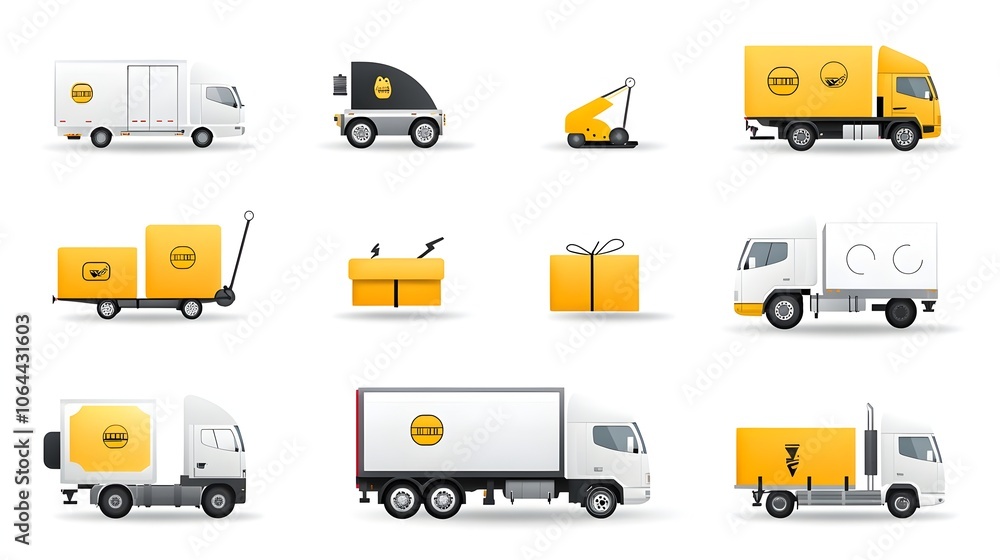 Poster comprehensive collection of delivery and shipping service icons featuring trucks parcels and trackin