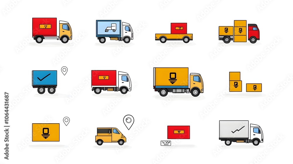 Poster comprehensive collection of delivery truck and shipping icons for logistic solutions includes variou