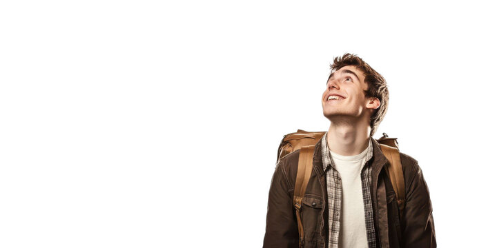 Young Man Looking Up with Backpack.