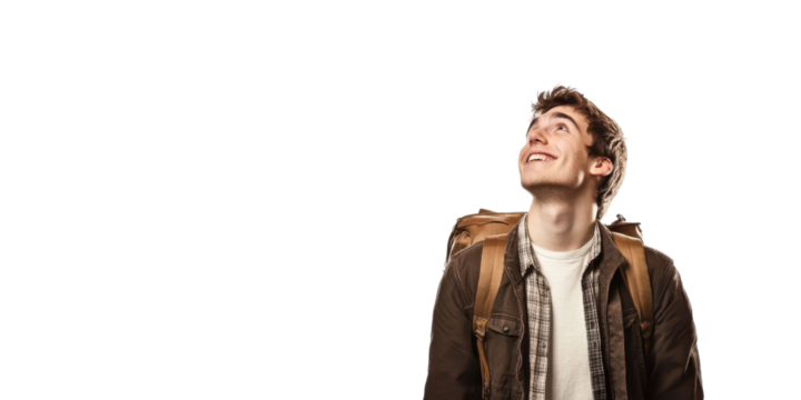 Young Man Looking Up with Backpack.