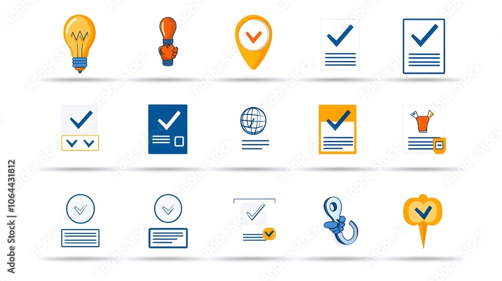 Poster Comprehensive icon set depicting various survey concepts such as checkboxes forms and question symbols  These graphics are designed on a clean white background