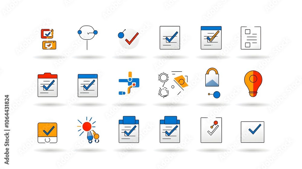 Fototapete Collection of survey related icons featuring checkboxes forms and question symbols  Designed with a minimalist vector based style against a clean white background  Ideal for user interface