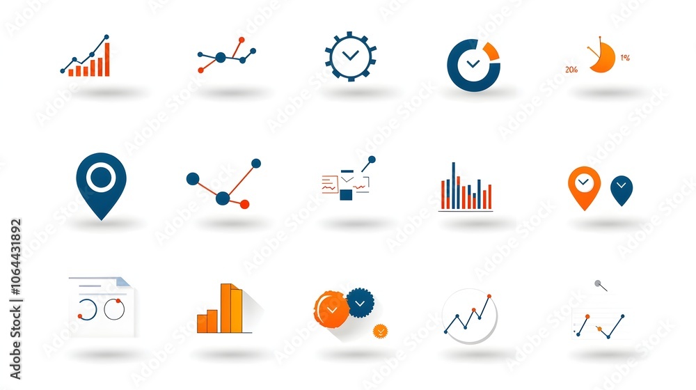 Poster Comprehensive collection of survey icons and symbols representing feedback ratings poll results and data analytics visualizations on a clean white background  Ideal for infographics