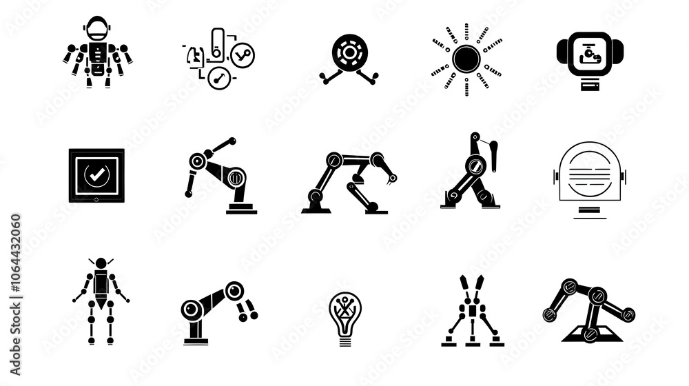 Aufkleber Collection of robotic process automation icons including robot arms workflow automation and symbols on a white background  Representing digital technology software solutions