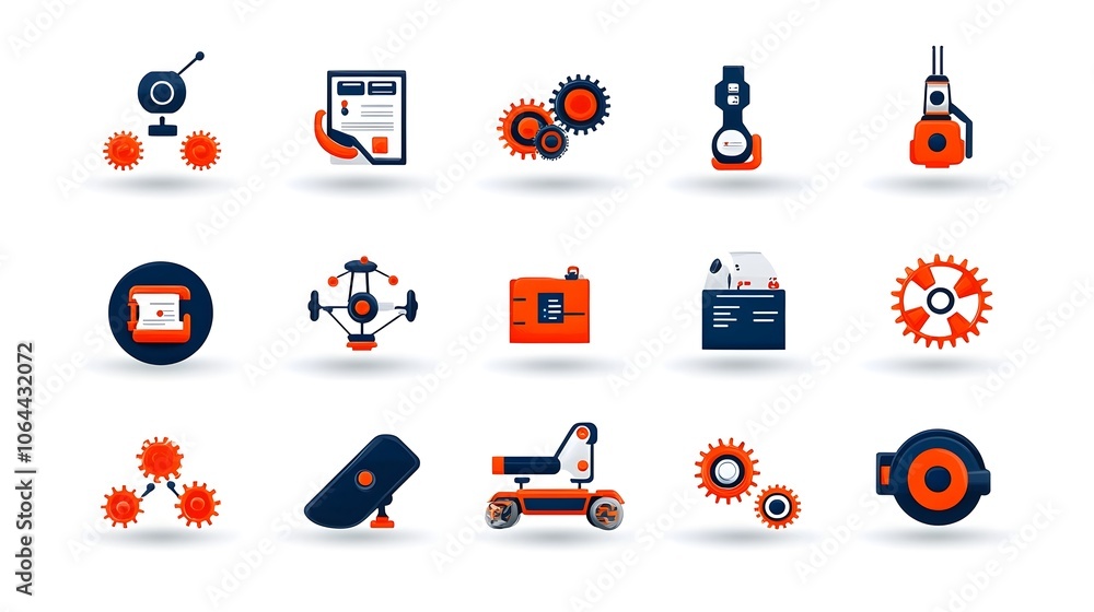 Aufkleber Set of icons representing robotic process automation RPA with symbols of bots gears and automated tasks on a clean white background  These icons convey the concepts of technology software programming