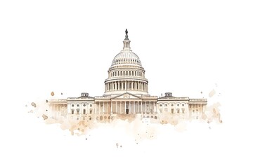 Fototapeta premium Watercolor sketch or illustration of a beautiful view of the US Capitol building in Washington DC in the USA.