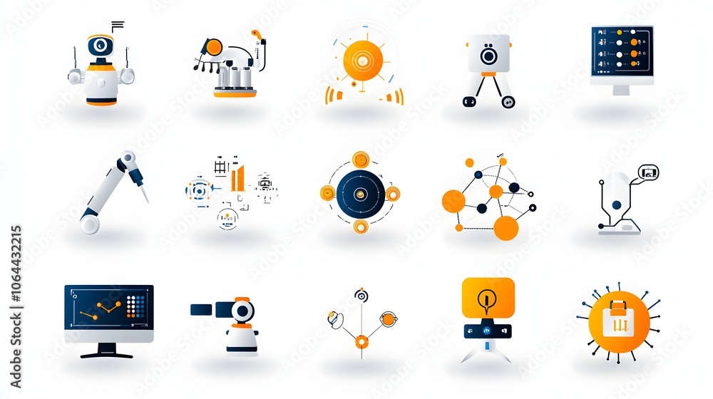 Aufkleber Robotic Process Automation Icons Featuring Symbols of Algorithms Data Processing and Robots Depicted on a Clean White Background Representing the Concept of Efficient Intelligent