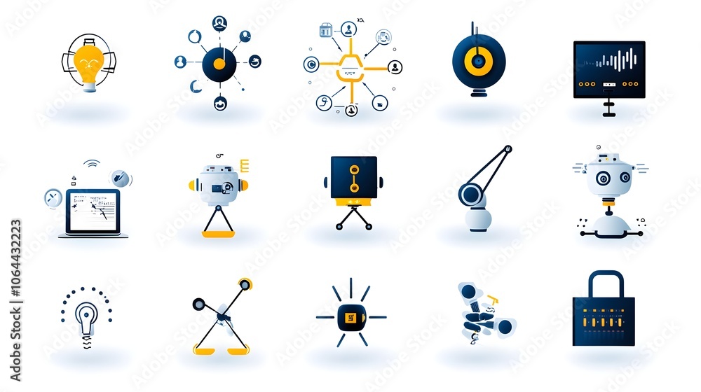 Aufkleber Robotic Process Automation Icons with Symbols of Algorithms Data Processing and Digital Workflow Representing Automation Efficiency and Innovation in the Tech Industry