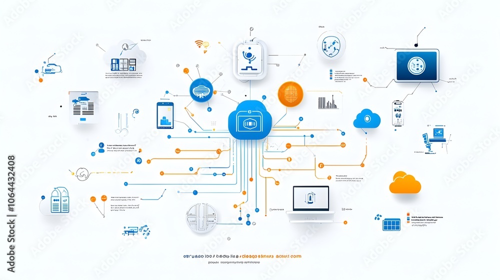 Aufkleber A set of icons and symbols representing robotic process automation cloud computing data analysis and other technology concepts on a clean white background