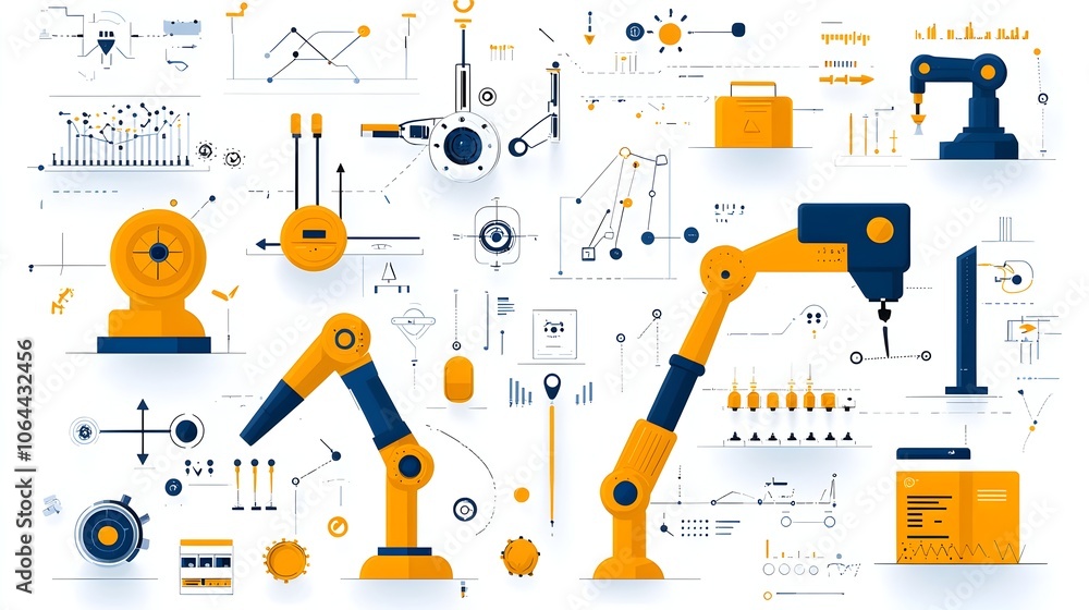 Aufkleber Collection of robotic process automation symbols featuring automation tasks workflow charts and robot icons on a white background
