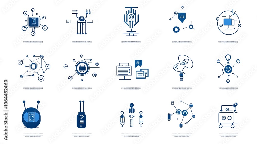 Leinwandbilder Robotic automation icons depicting symbols of AI driven process flow data management and digital bots on a clean white background  Concept of modern technology industry 4 0 and digital transformation