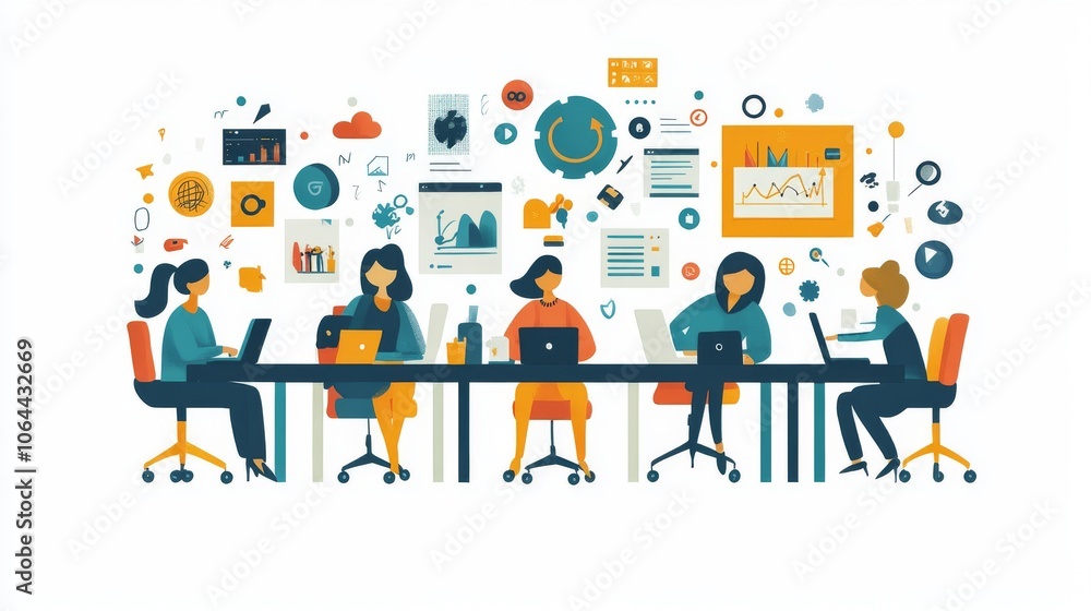 Poster female developers collaborating in a tech brainstorming session
