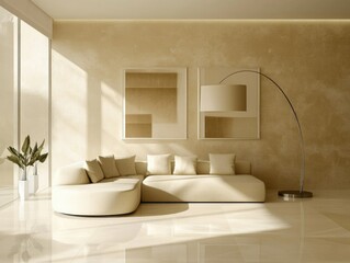 Contemporary Living Room with Beige Decor