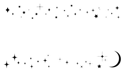 モノクロのキラキラしたフレームイラスト　星空	