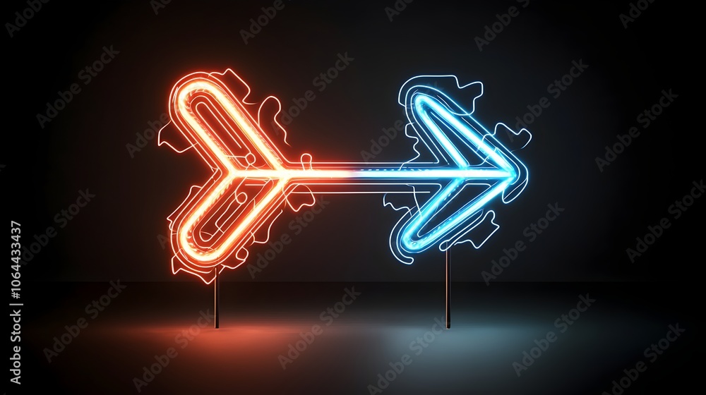 Aufkleber vibrant glowing arrow made of light beams radiating dynamic motion and speed on a black background g